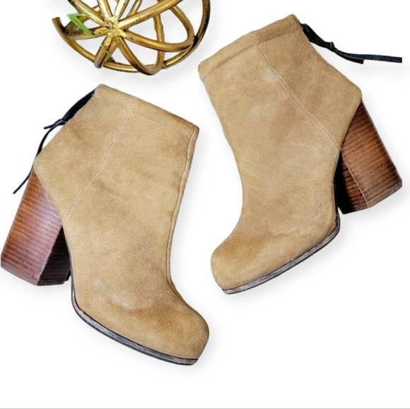 Jeffrey Campbell Shoes - Jeffrey Campbell Rumble suede booties tan heel back zipper Size 8